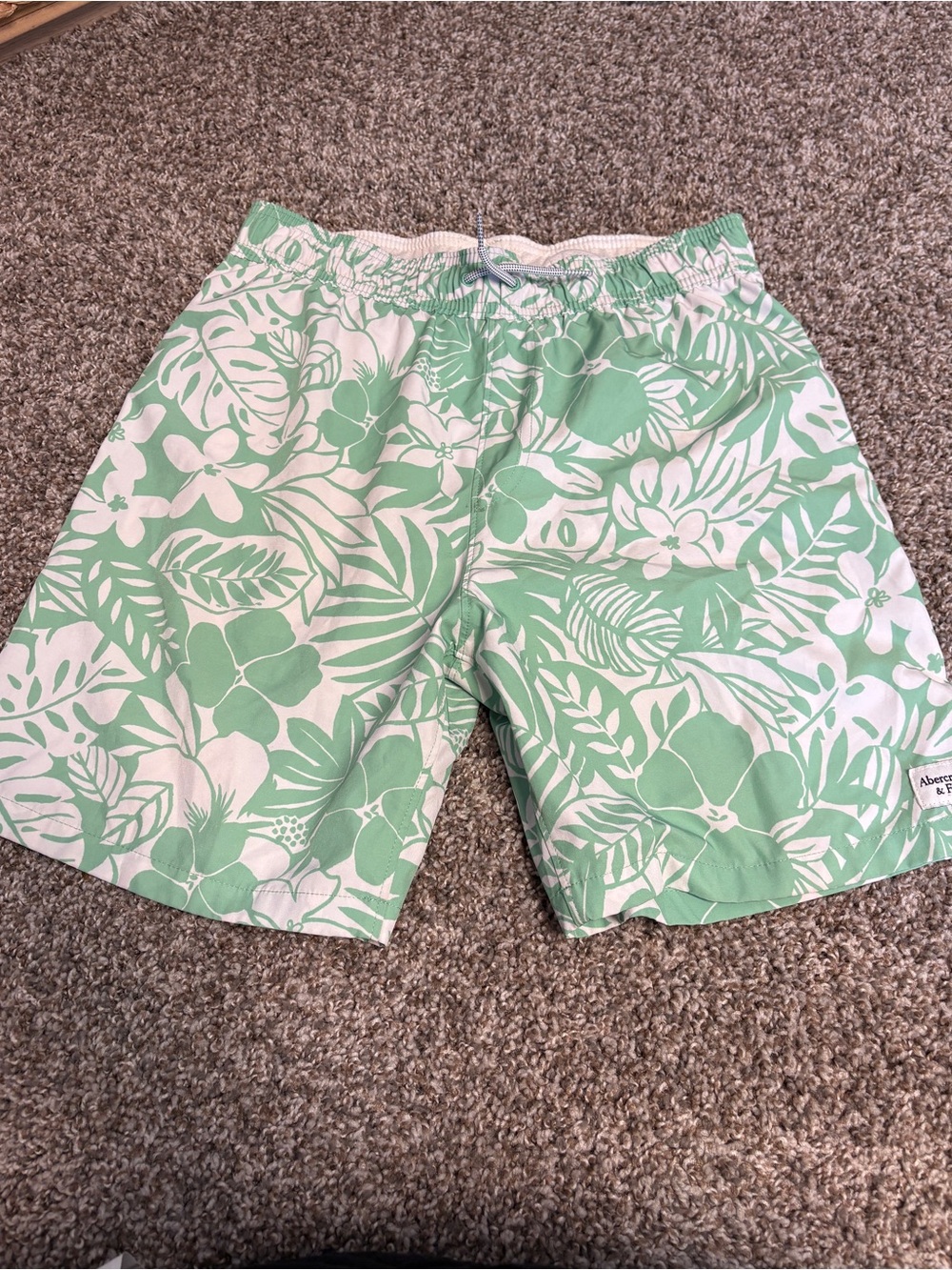 abercrombie kids Green & White Floral Swim Shorts